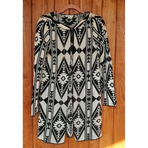 Orvis Women's Tribal Maxi Hooded Cardigan Sweater Bl. Wh. Wool Aztec Boho Small